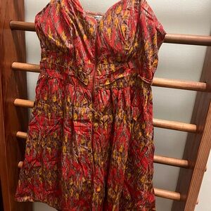 American Rag Red and Gold Ruched Mini Dress